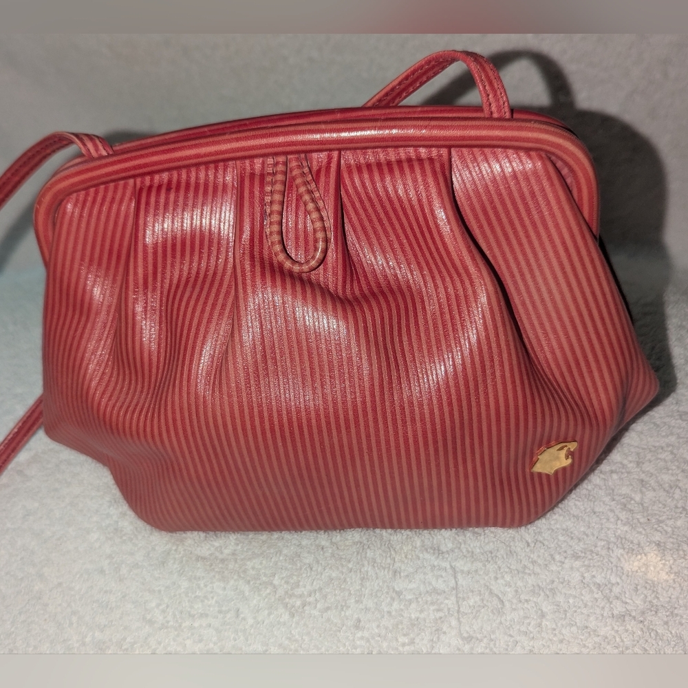 Bagheera Red Striped Shoulder Bag. Made In Italy